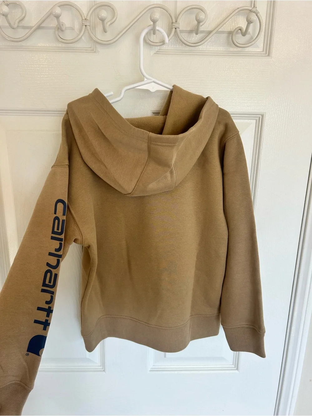 NWT! Carhartt Kid’s Tan Pullover Hoodie with Navy Logo Size 6